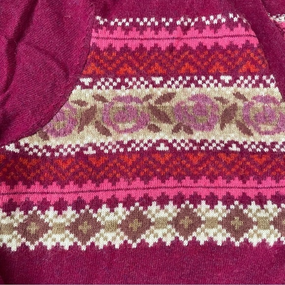 LL Bean LARGE Nordic Fair Isle Cardigan wool cotton blend red burgundy - Picture 5 of 7